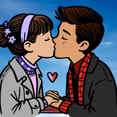 a boy and a girl kissing