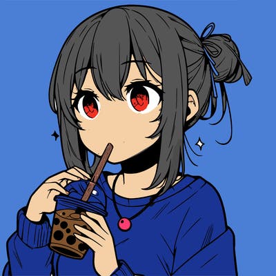 manga character drinking boba