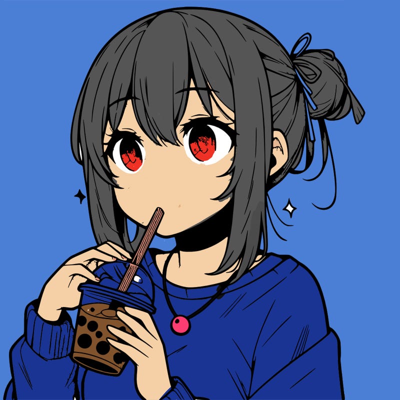 manga character drinking boba