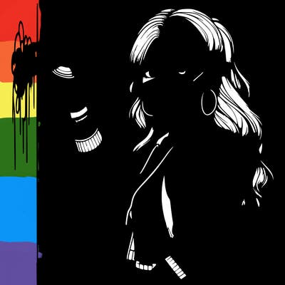 realistic girl with mask spray painting a wall