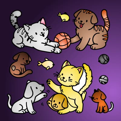 cats and dogs playing