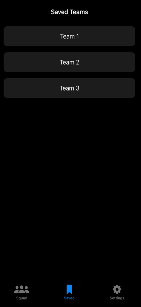 Squad11 - Lineup Builder - Screen showing a list of saved football team lineups in the Squad11 app