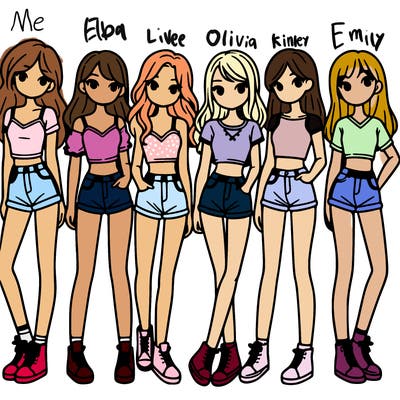 a group of girls wearing crop tops and shorts