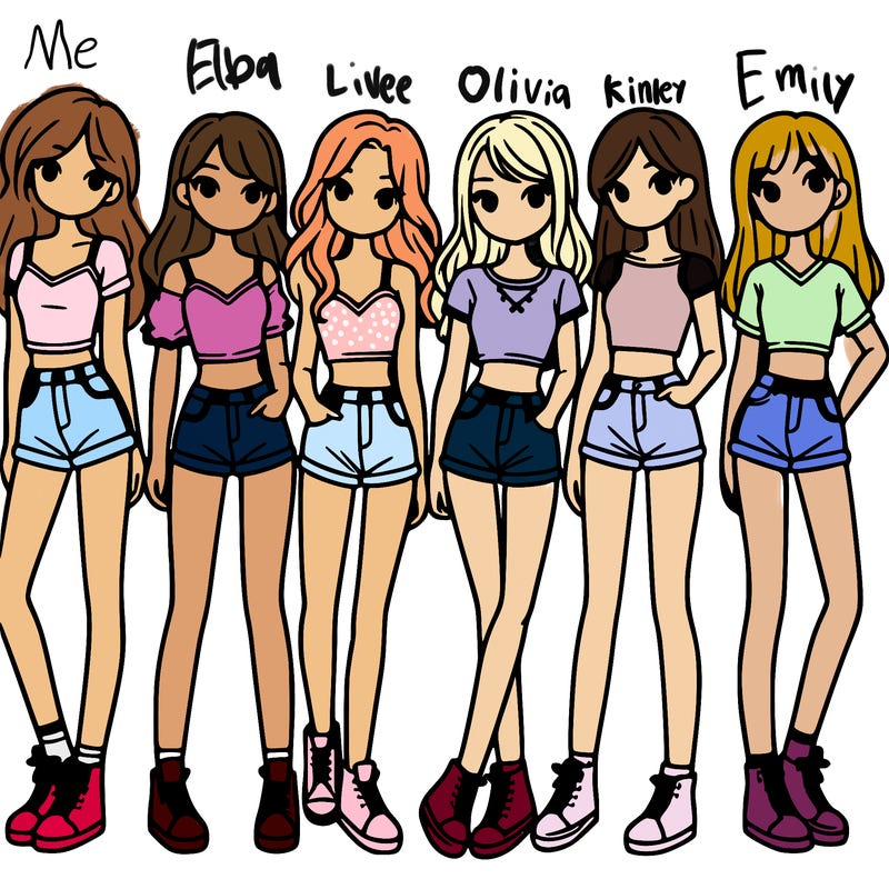 a group of girls wearing crop tops and shorts