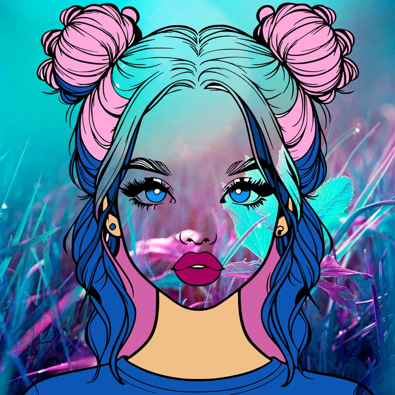 realistic girl with two buns in hair and lips