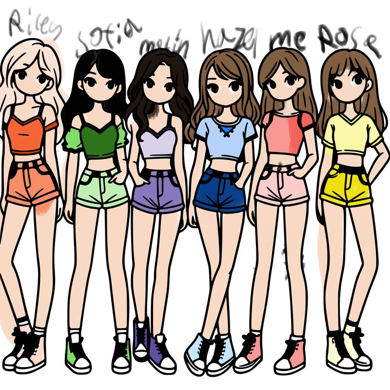 a group of girls wearing crop tops and shorts