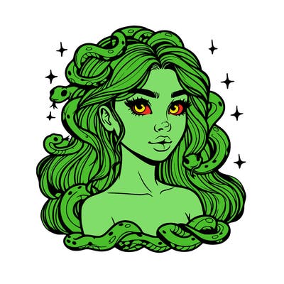 realistic girl with snakes as hair