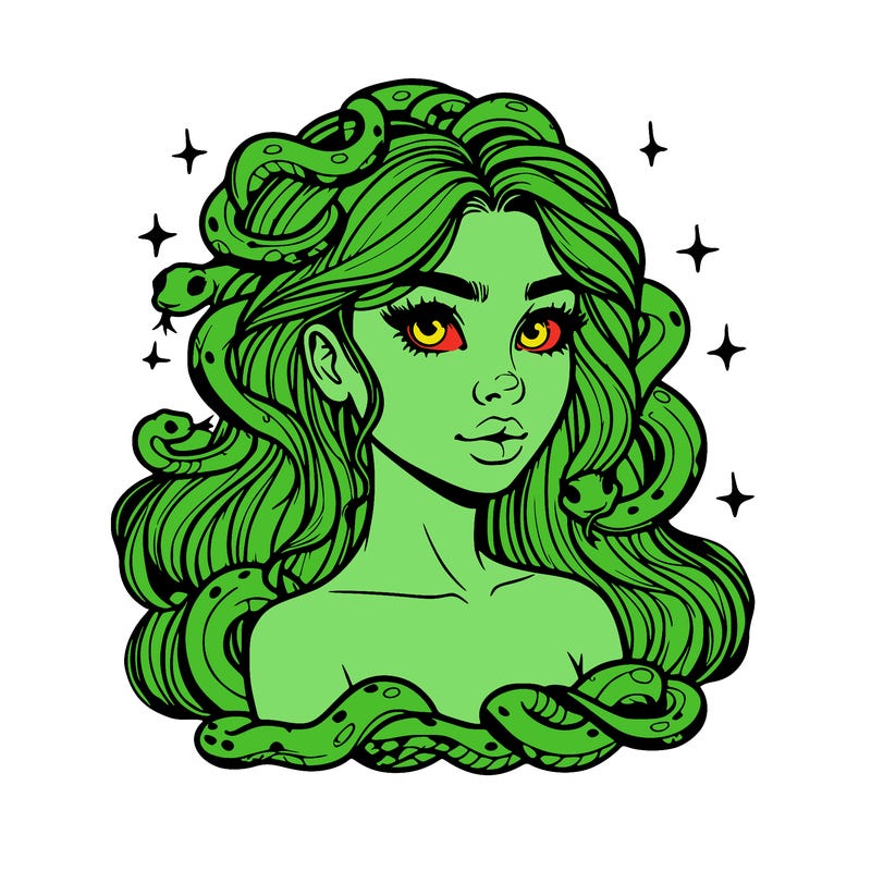 realistic girl with snakes as hair