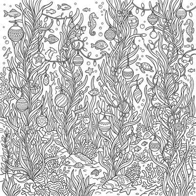 Unwrap a one-of-a-kind holiday coloring experience with this enchanting eelgrass meadow, beautifully decorated for Christmas. Discover a vibrant underwater world bustling with marine life and festive cheer, waiting for your creative touch.