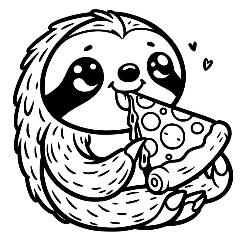 a cute sloth eating a slice of pizza