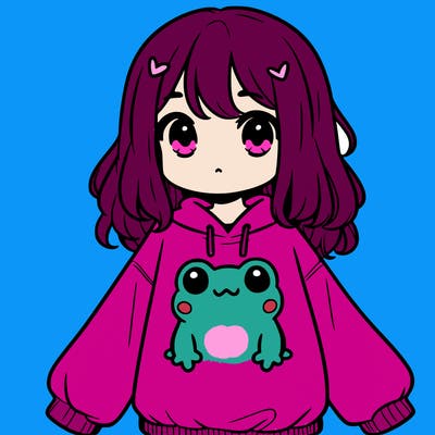 girl wearing frogging sweatshirt