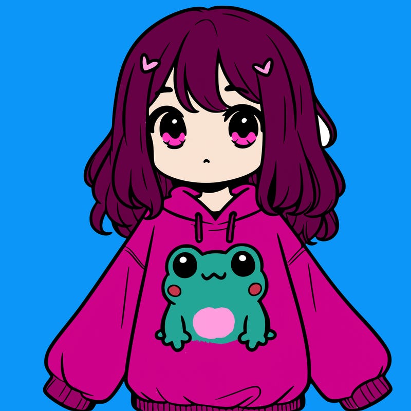 girl wearing frogging sweatshirt