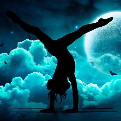 realistic gymnastic hand stand girl in four splits