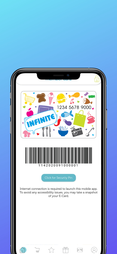 TF Value-Mart - TF Value-MartアプリのデジタルINFINITE会員カード。バーコードと会員番号が表示されており、店舗での特典に利用できます。