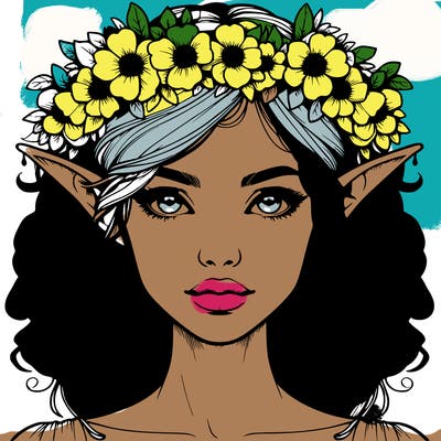 realistic female elf with flower crown