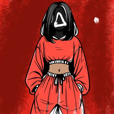 realistic girl faceless with baggy pants and a crop top