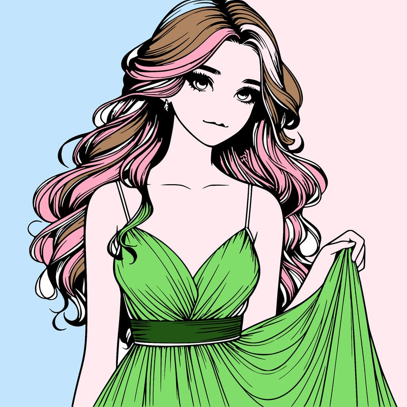realistic girl in flowy silky prom dress