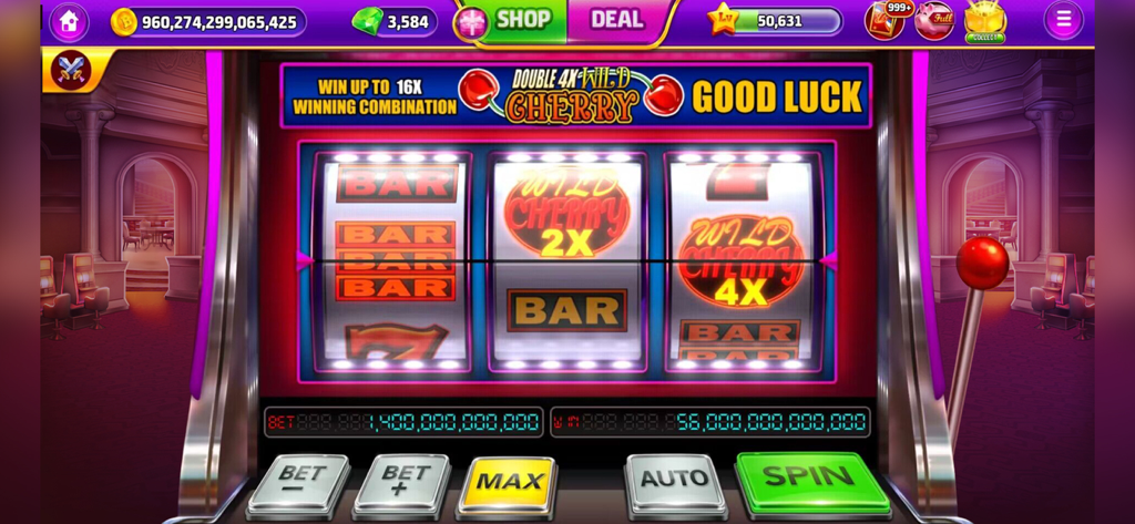Bravo Classic Slots:777 Slots - Classic 3-reel wild cherry slot machine interface in Bravo Classic Slots app