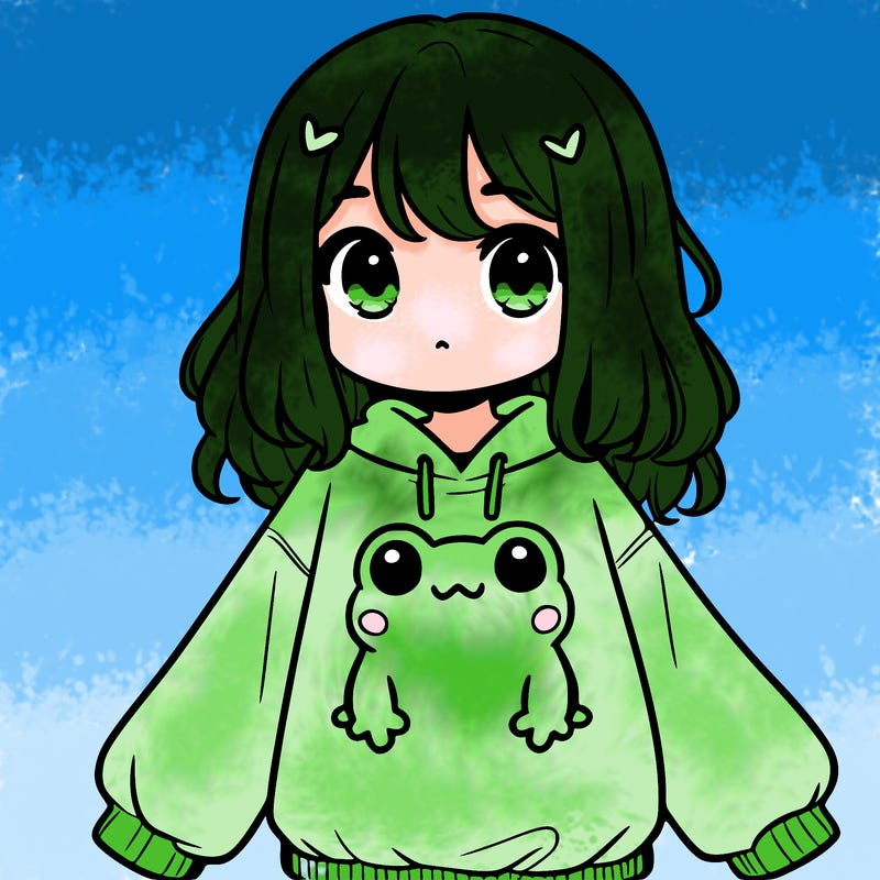 girl wearing frogging sweatshirt