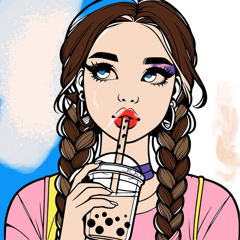 realistic girl with braided hair drinking boba