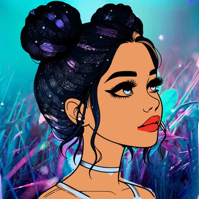 realistic girl with buns on the top of her head