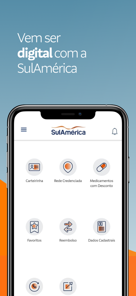 SulAmérica Odonto app home screen showing virtual ID card and reimbursement options