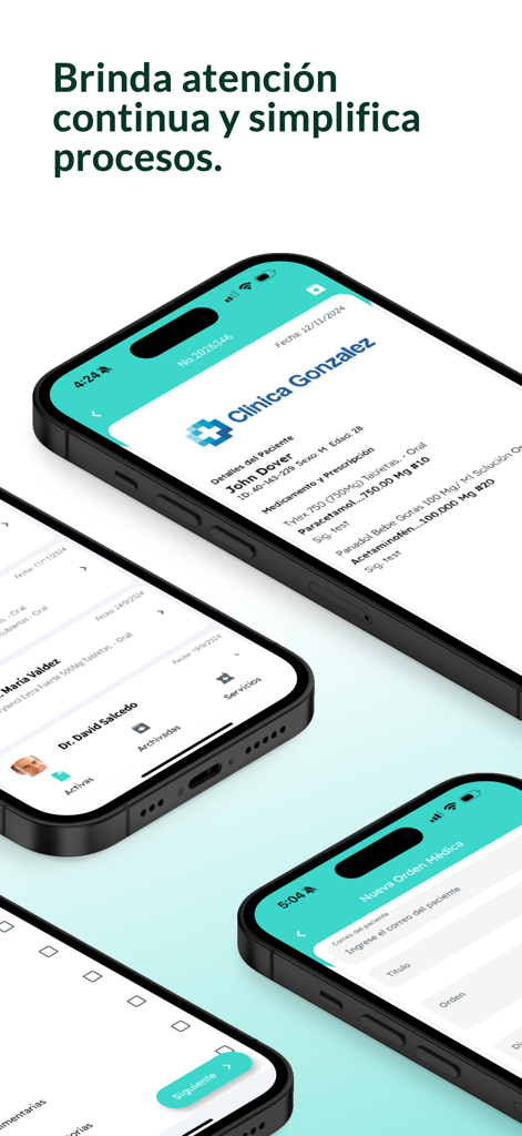 Curana - Multiple iPhone screens displaying the Curana app interface with medical prescriptions and patient records