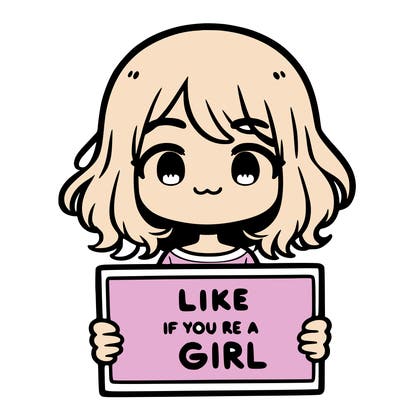 a cute girl holding a sign that says like if you’re a girl