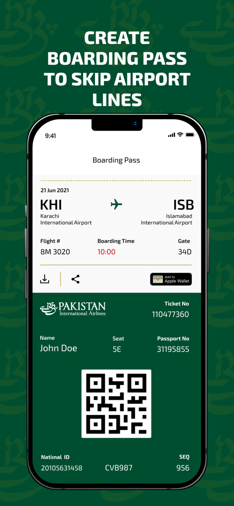 Tarjeta de embarque digital mostrada en la pantalla de la aplicación móvil de PIA