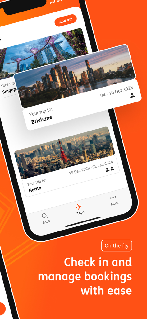 Jetstar - Jetstar mobile app screen displaying trip management and check in options