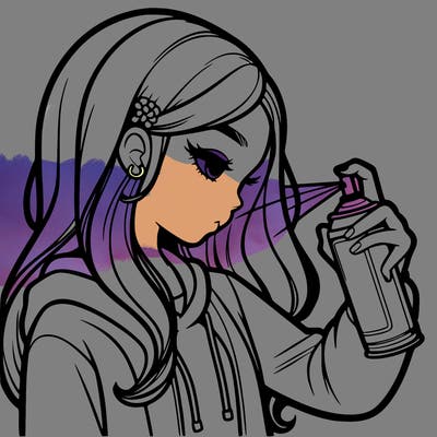 a realistic girl spray painting