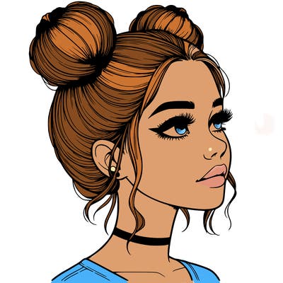 realistic girl with buns on the top of her head
