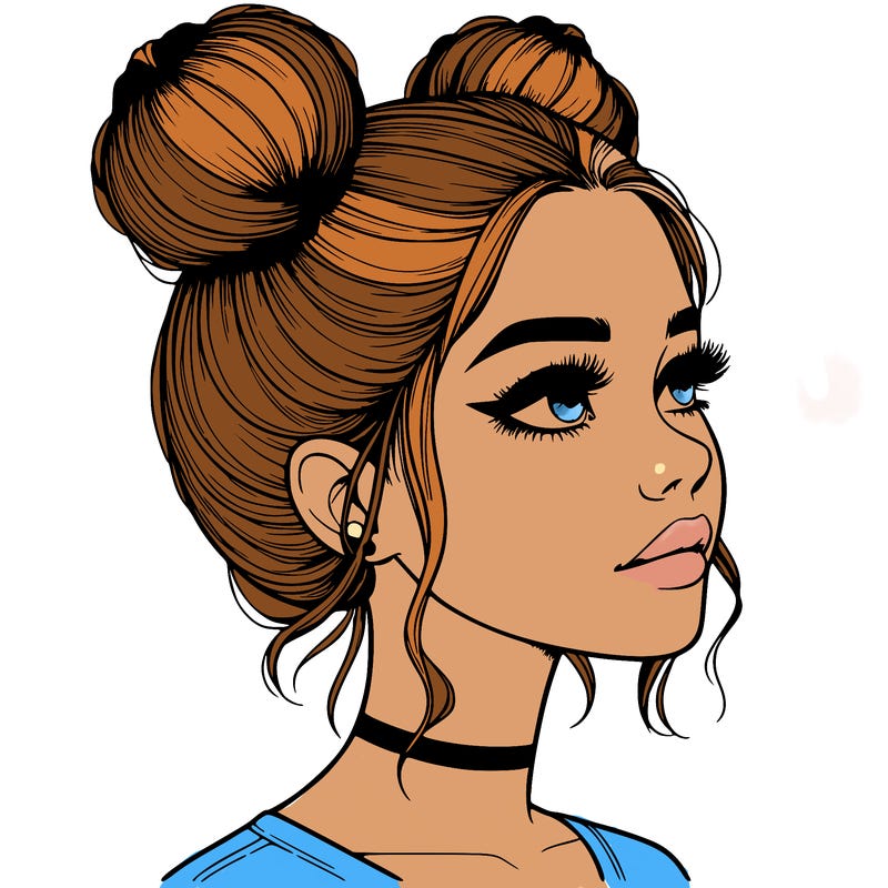 realistic girl with buns on the top of her head