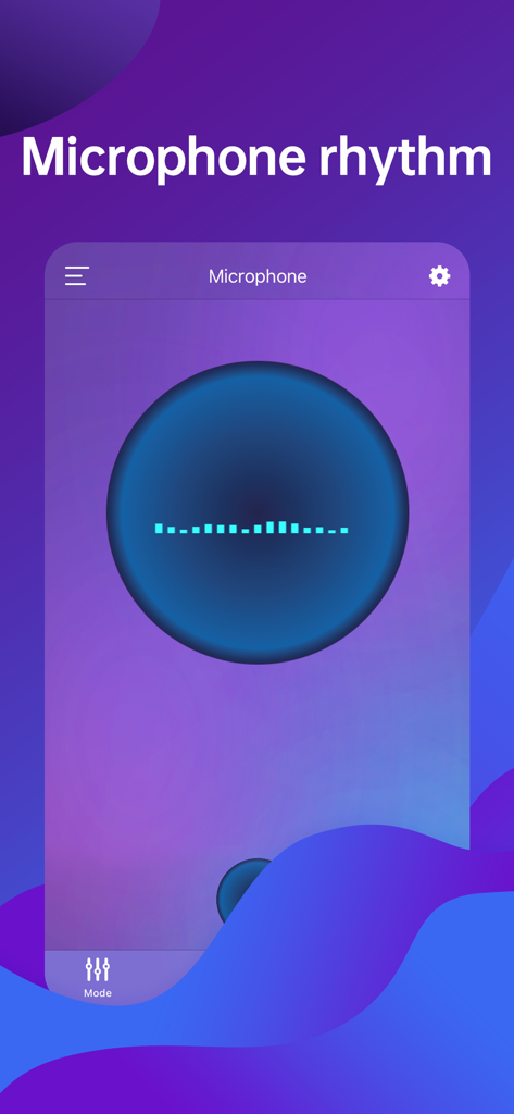 Interface of the MagicStrip app displaying the microphone rhythm feature with an audio visualizer circle