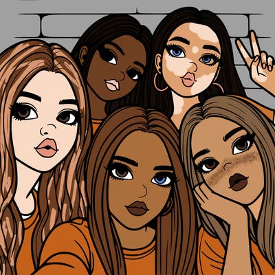 group of teen girls friends y2k up close in a selfie