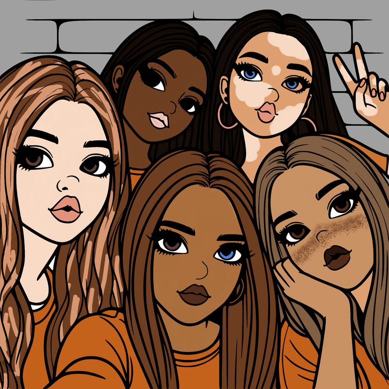 group of teen girls friends y2k up close in a selfie