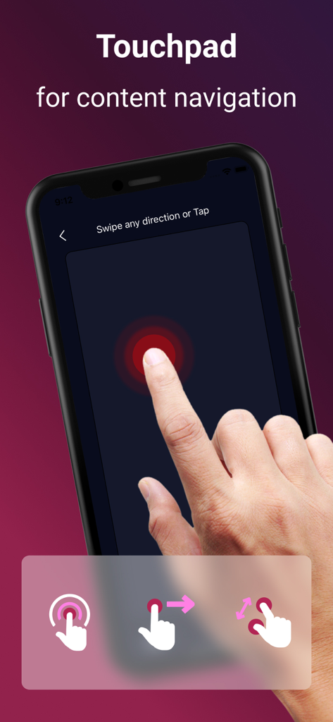 TV Remote for LG - Pantalla del iPhone que muestra la función de panel táctil para la navegación de contenido en la aplicación de control remoto para TV LG