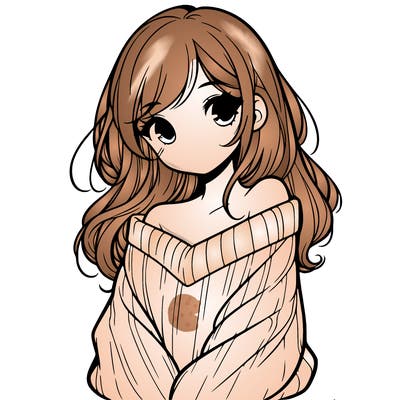 shy pretty girl wearing a sweater that is falling off one shoulder portrait