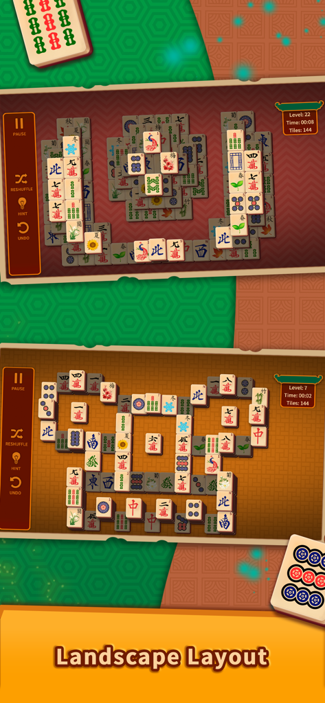 Mahjong Solitaire game board displayed in landscape layout mode