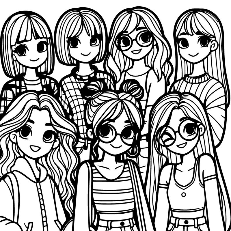 2 girls with long hair and 1 girl with short hair and glasses