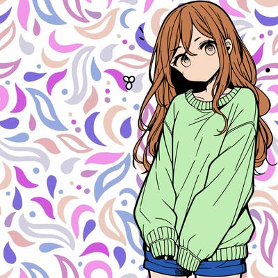 manga teen girl  in a sweater and baggy pants