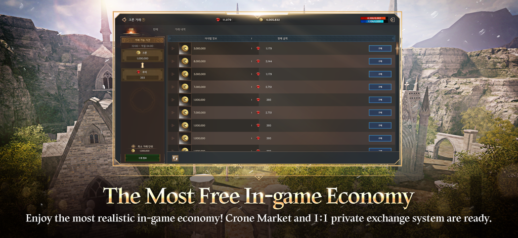 The in-game Crone Market interface showing the free trading system in ROHAN 2 on CROSS