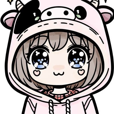 kawaii girl with cow hoodie