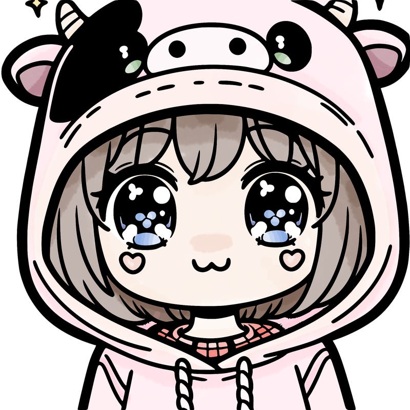 kawaii girl with cow hoodie