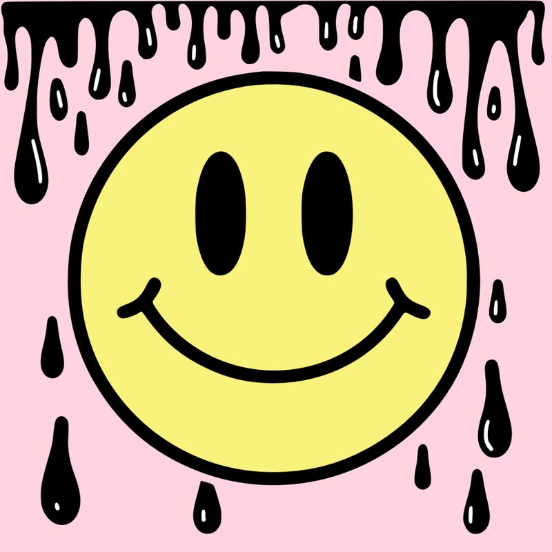 smiley face with drippy black and white background
