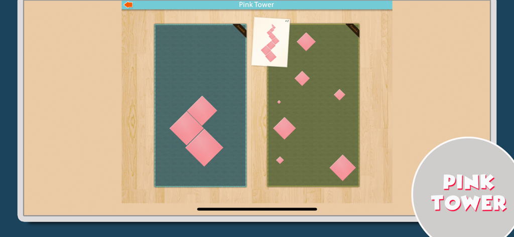 Montessori Math - Digital Montessori Pink Tower activity for children to practice sizing and sequencing on an iPad screen