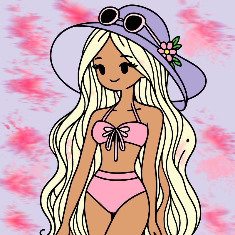 a girl in a bikini with long hair