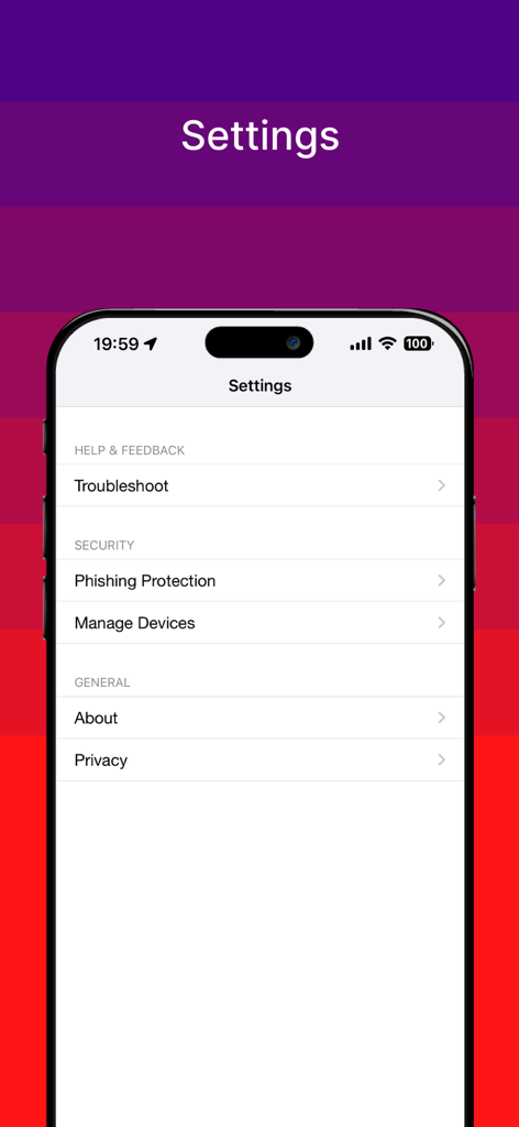 Ivanti Go - Ivanti Goアプリの設定画面。セキュリティとプライバシーのオプションが表示されています。