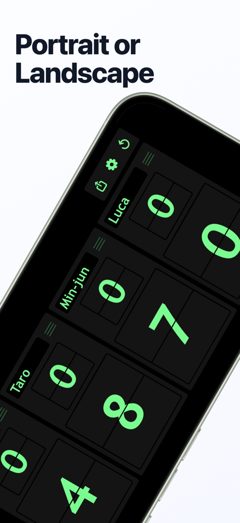 Scoreboard: Score Any Game - Multiplayer scoreboard interface for tracking scores in portrait or landscape mode