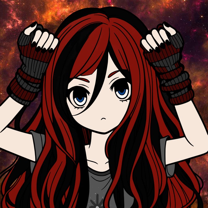 long haired girl with fingerless gloves